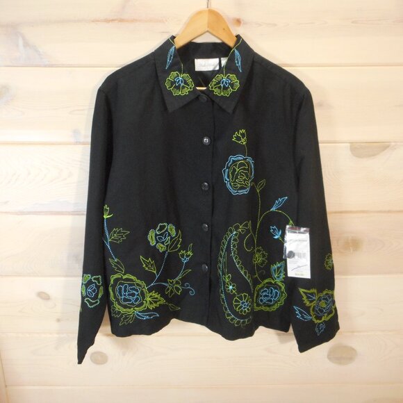Studio Works Women's XL Linen Blend Jacket Floral Paisley Embroidered Button-up - Picture 1 of 14
